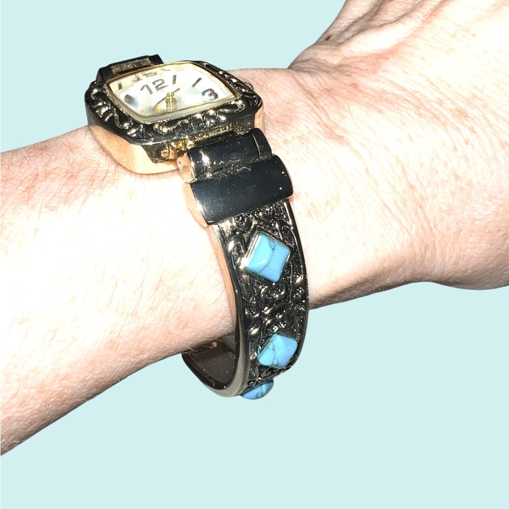 Vintage-Style Pavana Cuff Watch with Faux Turquoise Stones